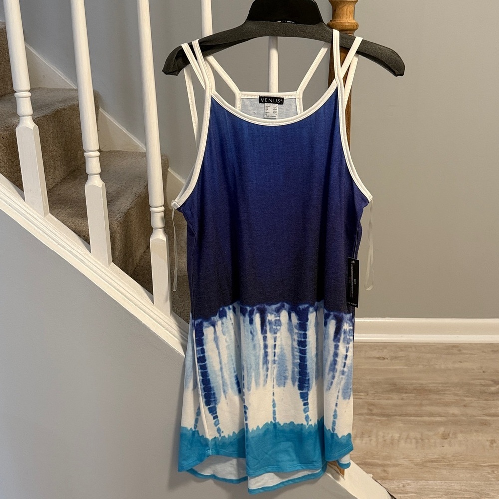 VENUS Blue and White Tie-Dye Midi Dress